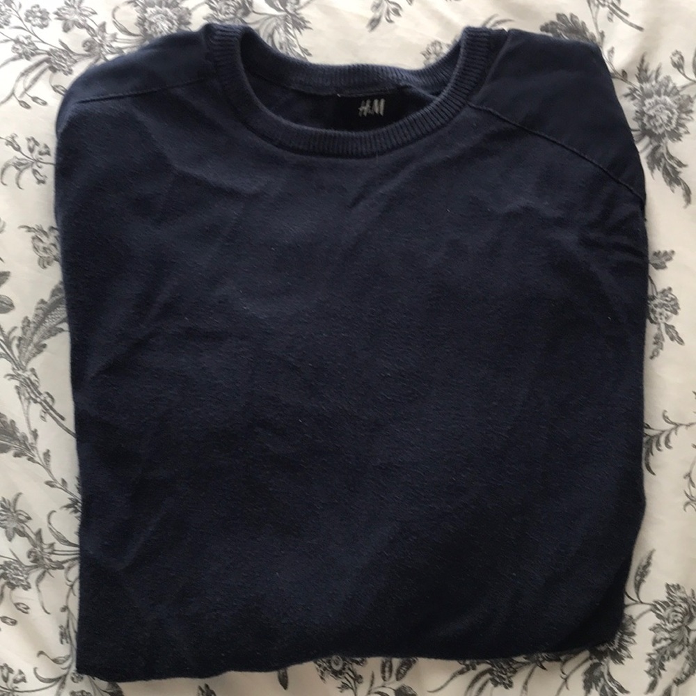 Navy H&M Crewneck Sweater with Shoulder Pads